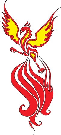 Fiery Phoenix with widely spread wings Fiery Phoenix with widely spread wings  The image can be used for logo or tattooのイラスト素材