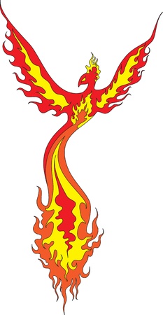 Fiery Phoenix with widely spread wings  The image can be used for tattooのイラスト素材
