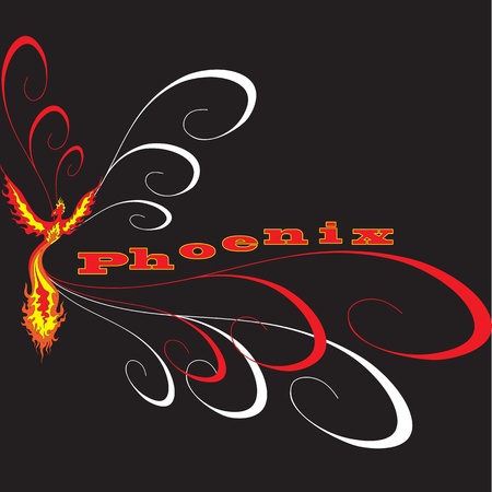 Fiery Phoenix with widely spread wings  The image can be used for logo or sign のイラスト素材