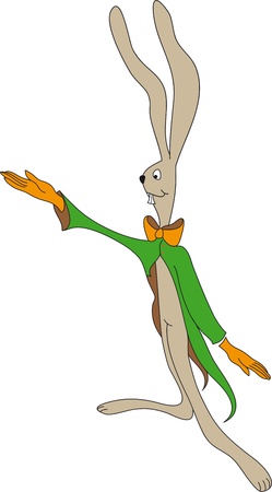Funny smart rabbit in a green coat and orange glovesのイラスト素材