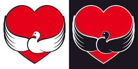 Dove with a heart  Black and white version のイラスト素材