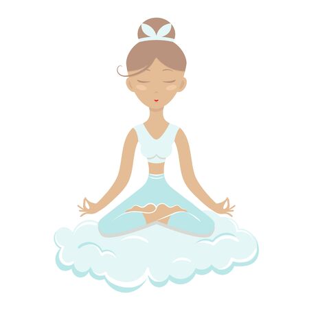 Perfect woman meditating sitting on cloudのイラスト素材
