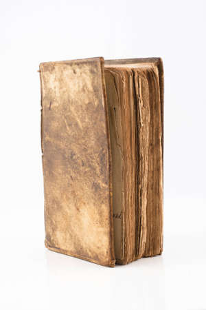 Old antique book from 1739 with leather cover isolated on whiteの写真素材