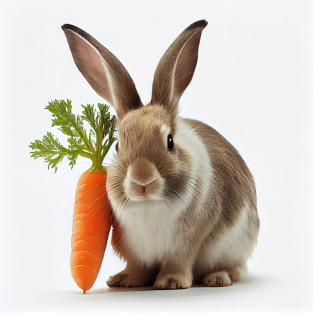Rabbit with carrot isolated on white background. Easter bunny with carrotの素材