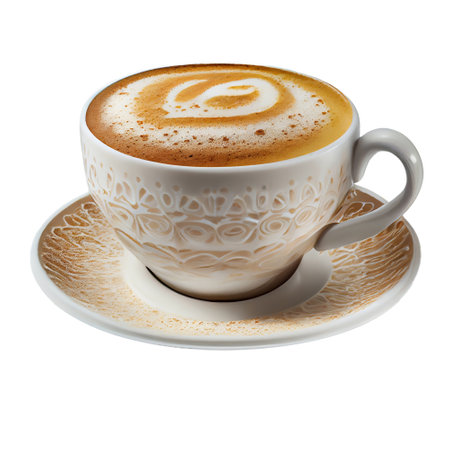 Cup of coffee with latte art isolated on white background.の素材