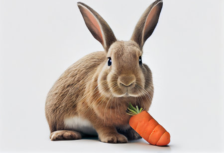 Rabbit with carrot isolated on white background, easter concept.の素材