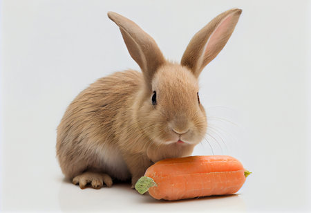 Rabbit and carrot isolated on white background, easter concept.の素材