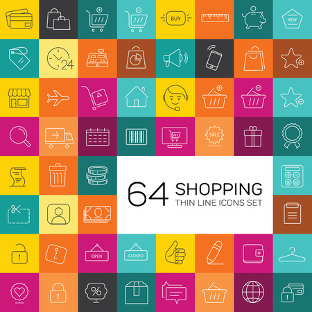 64 e-commerce and shopping icons. Thin line modern design.のイラスト素材