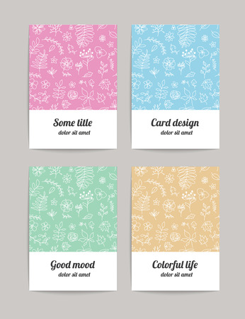 Set of four colorfull floral business cards, invitations or announcements.のイラスト素材