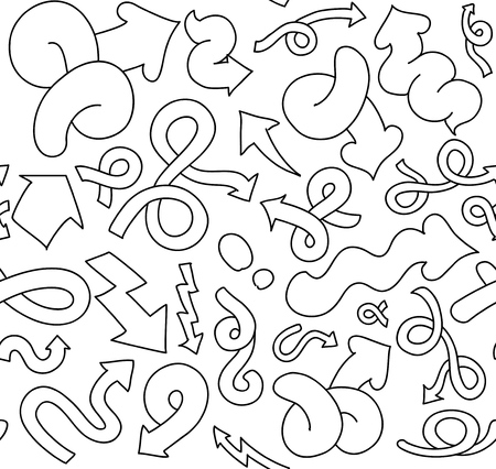 Hand drawn seamless pattern with doodle arrows. Vector black and white design.のイラスト素材