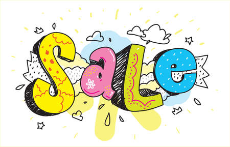 Sale inscription. Hand drawn colorfull graffiti.のイラスト素材