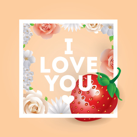 Colorful vector illustration with i love you text and beautyful flowers.のイラスト素材