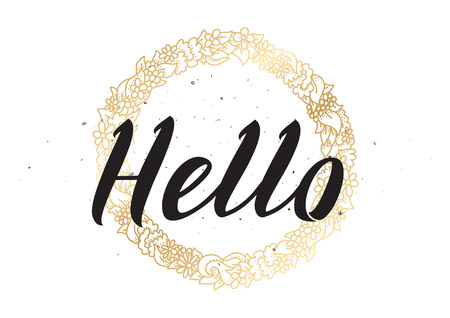 Hello inscription. Greeting card with calligraphy. Hand drawn lettering design. Photo overlay. Typography for banner, poster or apparel design. Vector typography.のイラスト素材