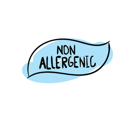 Allergens free, non allergenic product. Isolated vector label, stickers icon or mark. Hand drawn colorful design for packaging on white background.のイラスト素材