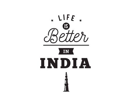 India Independence day, 15th august. Vector typographic emblem,  badge. Usable for greeting cards, print, t-shirts, posters. Life is better in India.のイラスト素材