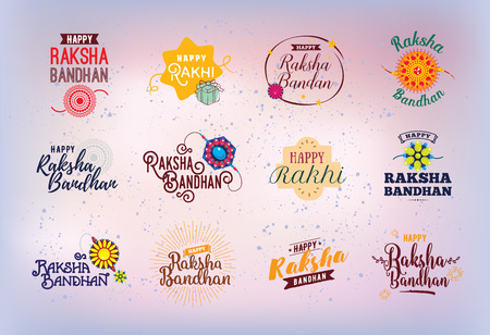 Happy Raksha Bandhan. Indian holiday. Vector typographic emblems,  badges. Usable for greeting cards, banners, print, t-shirts, posters and banners. Happy Rakhi.のイラスト素材