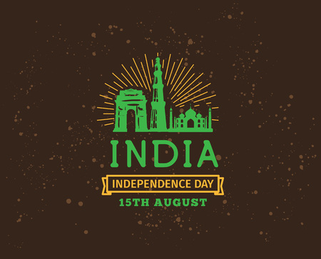 India Independence day, 15th august. Vector typographic emblem, badge. Usable for greeting cards, print, t-shirts, posters.のイラスト素材