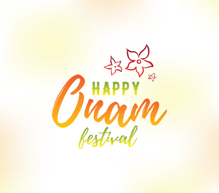 Happy Onam background. Traditional festival in Kerala, South India. Vector illustration with typography. Usable as greeting card, poster, sale banner.のイラスト素材