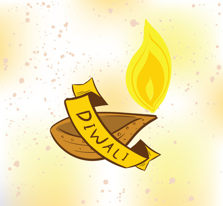Happy Diwali background. Typographic emblem with lamp. Vector text design. Usable for banners, greeting cards, posters, gifts etcのイラスト素材