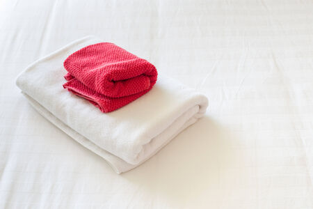 Towels on the bedの写真素材