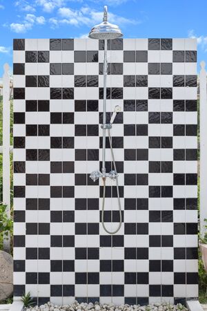 Outdoor shower at swimming poolの写真素材