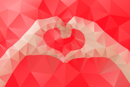 Female hands making a heart shape by abstract geometric triangle in low poly style. Vector illustrationのイラスト素材
