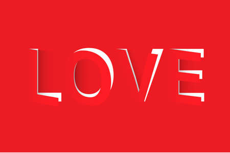 LOVE text cut out from red paper. Vector illustrationのイラスト素材