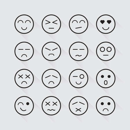 Human emotion icons long shadow set, Vector illustrationのイラスト素材