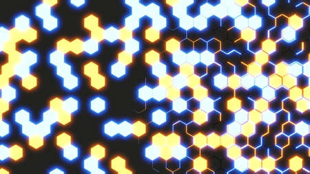 Abstract hexagon grid growth line geometric surface light high-techÂ  neon light 3D rendering...