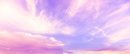 Panorama fantacy purple and pink sky and clouds background in summer seasonの写真素材