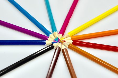 pencil color over the white background in the studioの写真素材