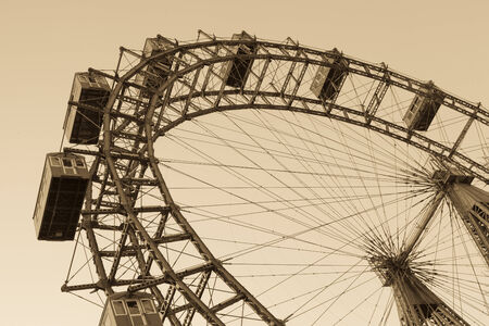 Old ferris wheel in Prater park in Vienna, sepiaのeditorial素材