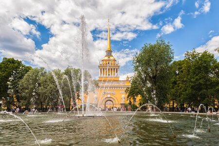 Admiralty building and fountain in the garden in Saint Petersburg Russiaのeditorial素材