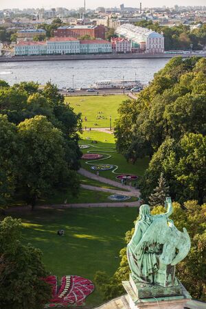 SAINT PETERSBURG, RUSSIA AUGUST 11, 2015: View of the center of Saint Petersburg from the colonnade of St. Isaac's Cathedral, Alexander Garden and the embankment of the Neva Riverのeditorial素材