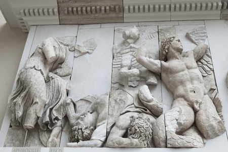 BERLIN, GERMANY - MARCH 06, 2013: Detail of the frieze of the Pergamon Altar in the Pergamon Museum. Altar was built in the 2nd century in the ancient Greek city of Pergamon in Asia Minorのeditorial素材