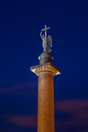 Alexander Column with angel on the Palace Square in St. Petersburg at night, Russiaのeditorial素材