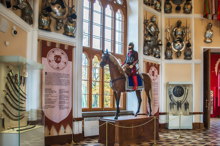 PUSHKIN, ST. PETERSBURG, RUSSIA OCTOBER 02, 2016: Interior of Arsenal - park pavilion, built in 1819-1834 in Alexander Park of Tsarskoye Selo, Gothic style. It is Museum of the Imperial armsのeditorial素材
