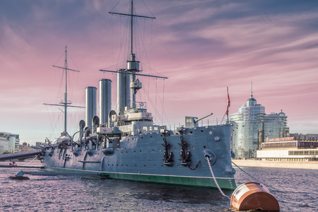 SAINT PETERSBURG, RUSSIA ï¿½ MAY 23, 2017: Russian cruiser Aurora - Russian protected cruiser, now it is museum shipのeditorial素材