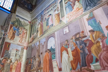 Florence, Italy â April 08, 2017: Brancacci Chapel in the Church of Santa Maria del Carmine, famous of Renaissance frescoes by Masaccio and Masolino da Panicale, lilippino Lippiのeditorial素材