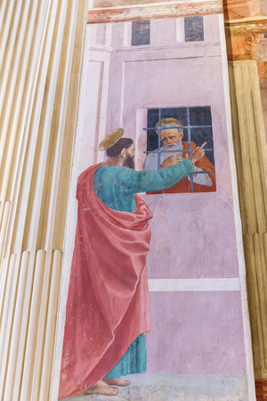 Florence, Italy â April 08, 2017: Famous Renaissance frescoes  in Brancacci Chapel in the Church of Santa Maria del Carmineのeditorial素材