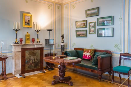 St. Petersburg, Russia - August 30, 2017: Interior of Olga's pavilion in Peterhof on Islands. It  was a gift of Emperor Nicholas I to his daughter the Grand Duchess Olga Nikolaevnaのeditorial素材