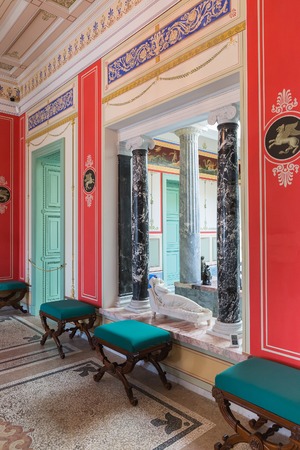 St. Petersburg, Russia - August 30, 2017: Interior of Tsarina's Pavilion in Peterhof on Islands was built for the Empress Aleksandra Feodorovnaのeditorial素材