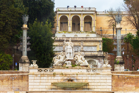 Piazza del Popolo with  Fountain of Neptune to the Pincio in, Rome, Italyの写真素材