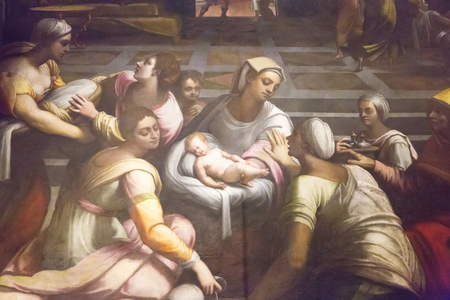 Rome, Italy â March 20, 2018: Altarpiece The Birth of the Virgin by Sebastiano del Piombo in the Chigi Chapel in Basilica of Santa Maria del Popoloのeditorial素材