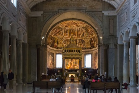 Rome, Italy â March 21, 2018: Interior of the basilica San Pietro in Vincoli (Saint Peter in Chains) best known for Michelangelo's statue of Moses part of the tomb of Pope Julius IIのeditorial素材