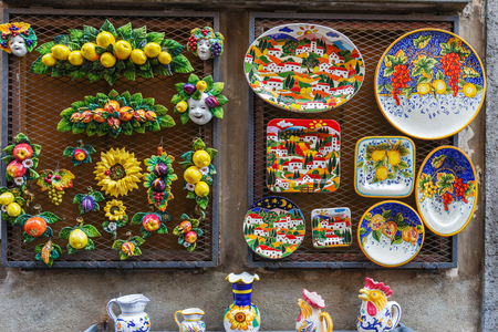Orvieto, Italy â March 24, 2018:  Old street in the center of the city with ceramic souvenirsのeditorial素材