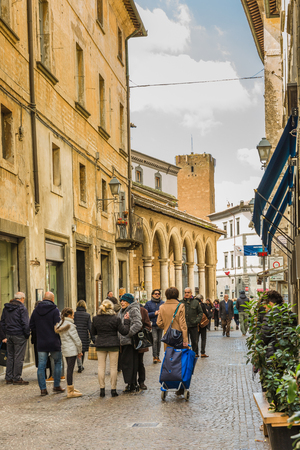 Orvieto, Italy â March 24, 2018: Narrow street in the center of the old townのeditorial素材