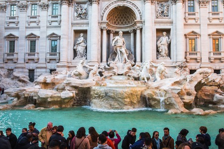 Rome, Italy â March 25, 2018: The Trevi Fountain, it is the largest Baroque fountain in the city and one of the most famous fountains in the worldのeditorial素材
