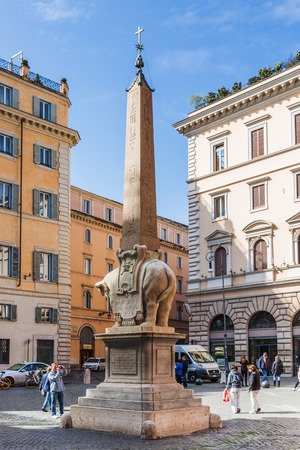 Rome, Italy â March 26, 2018: The Elephant Sculpture (designed by Lorenzo Bernini) and the Egyptian obelisk in Piazza della Minerva next to the Pantheonのeditorial素材