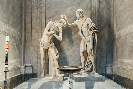 Rome, Italy â March 27, 2018:  Sculptural group The baptism of Christ inside Basilica San Giovanni dei Fiorentiniのeditorial素材